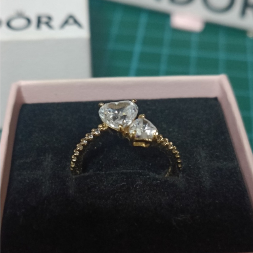 Pandora Double Heart Sparkling Ring - Gold and Silver - Picture 3 of 5